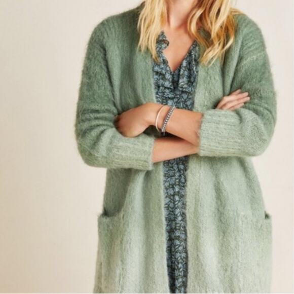 Anthropologie Alpaca & Merino Wool Two Tone Green Cardigan Size S. - Picture 1 of 14